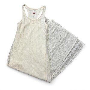 Y2K No Boundaries Cream Lace Sheer Maxi Dress With Slits Boho Summer‎ Size S